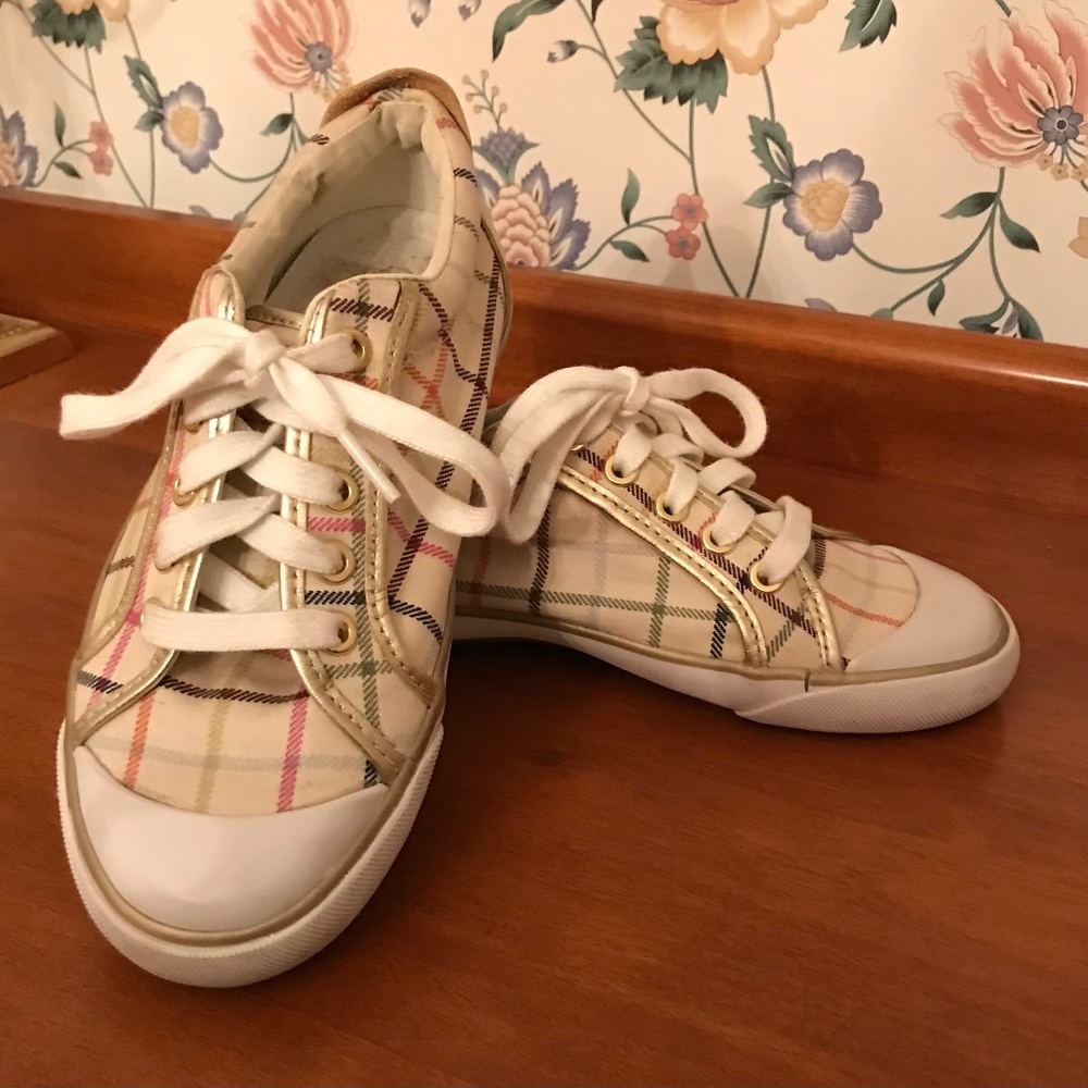 Coach leather and wool plaid tennis shoes